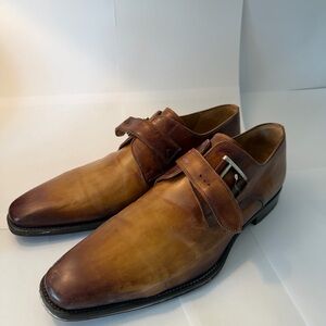 Magnanni Brown Leather Single Monk Strap Oxfords